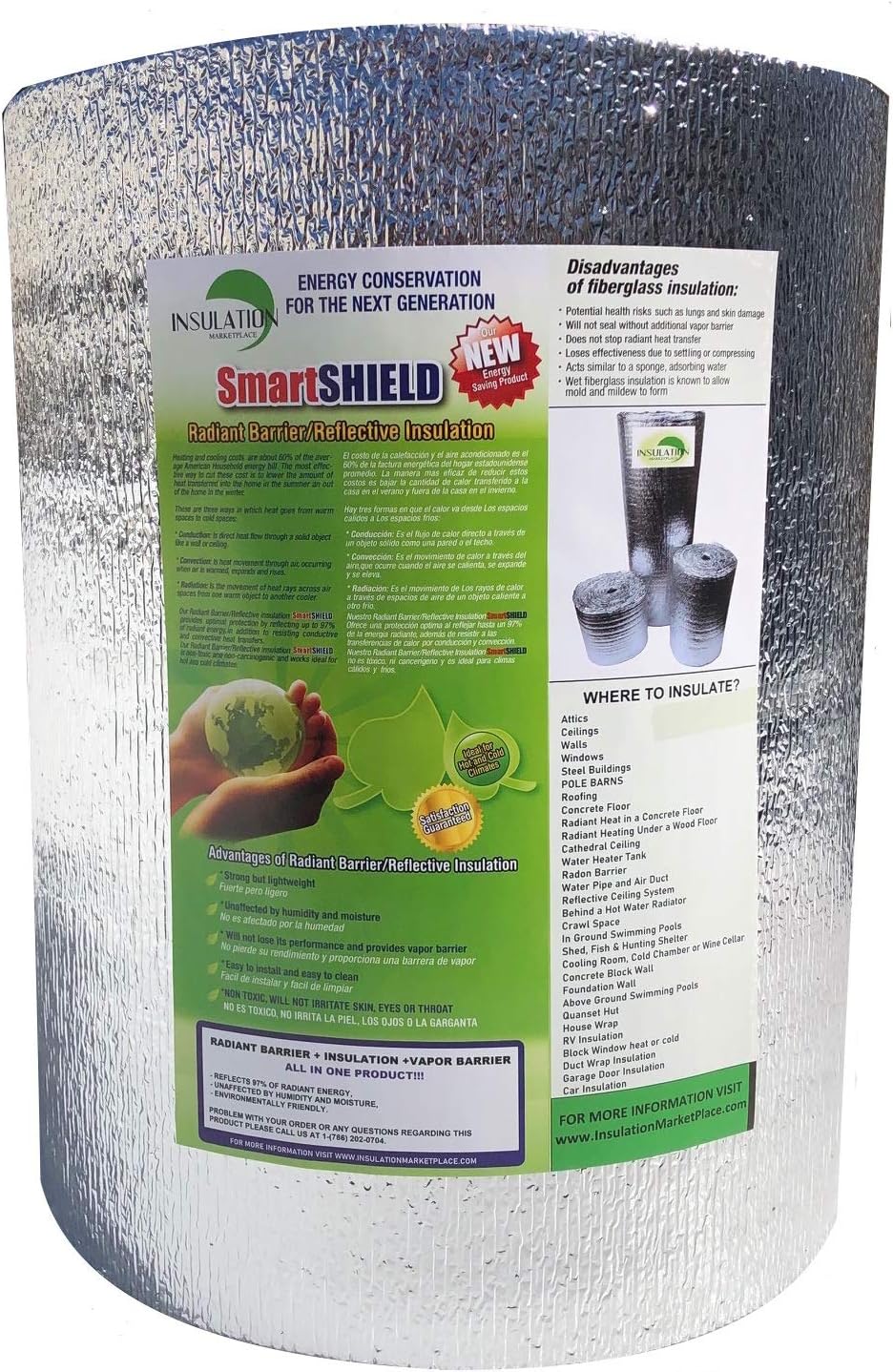 SmartSHIELD -5mm 24''X50ft Reflective Insulation Roll, Foam Core Radiant Barrier, Thermal Foil Insulation - Engineered Foil