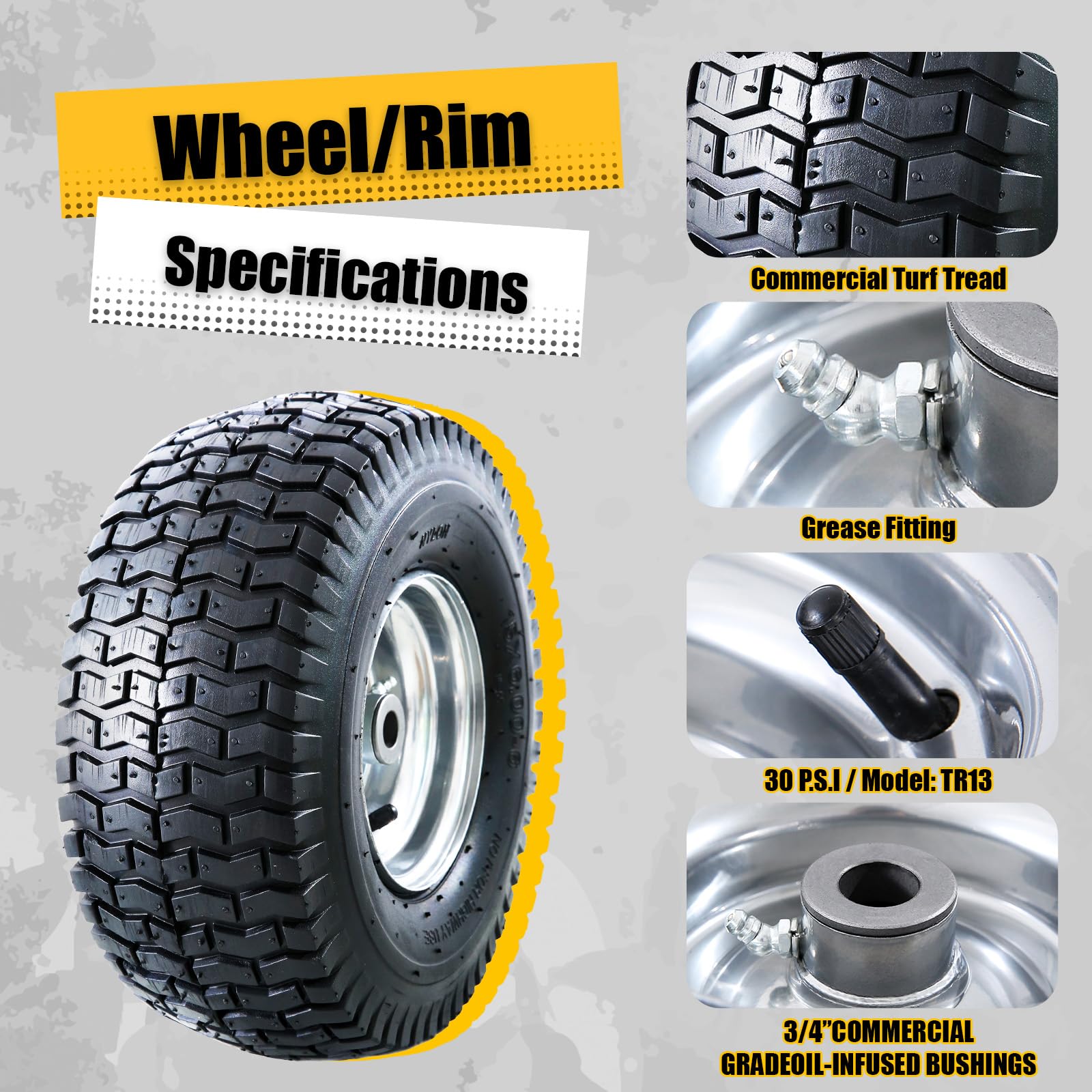 MZREXN Neumáticos y conjunto de rueda para cortacésped 15x6.00-6, repuesto de neumáticos delanteros, compatible con cortacéspedes John Deere y más cortacéspedes de montar, tractores de césped, 4 capas