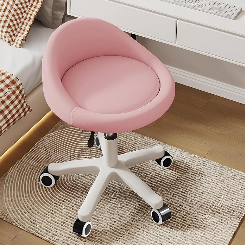 Banqueta com Rodízios Timbertouch, Assento Giratório, Altura Ajustável, Revestimento em PU Rosa, 1 unidade