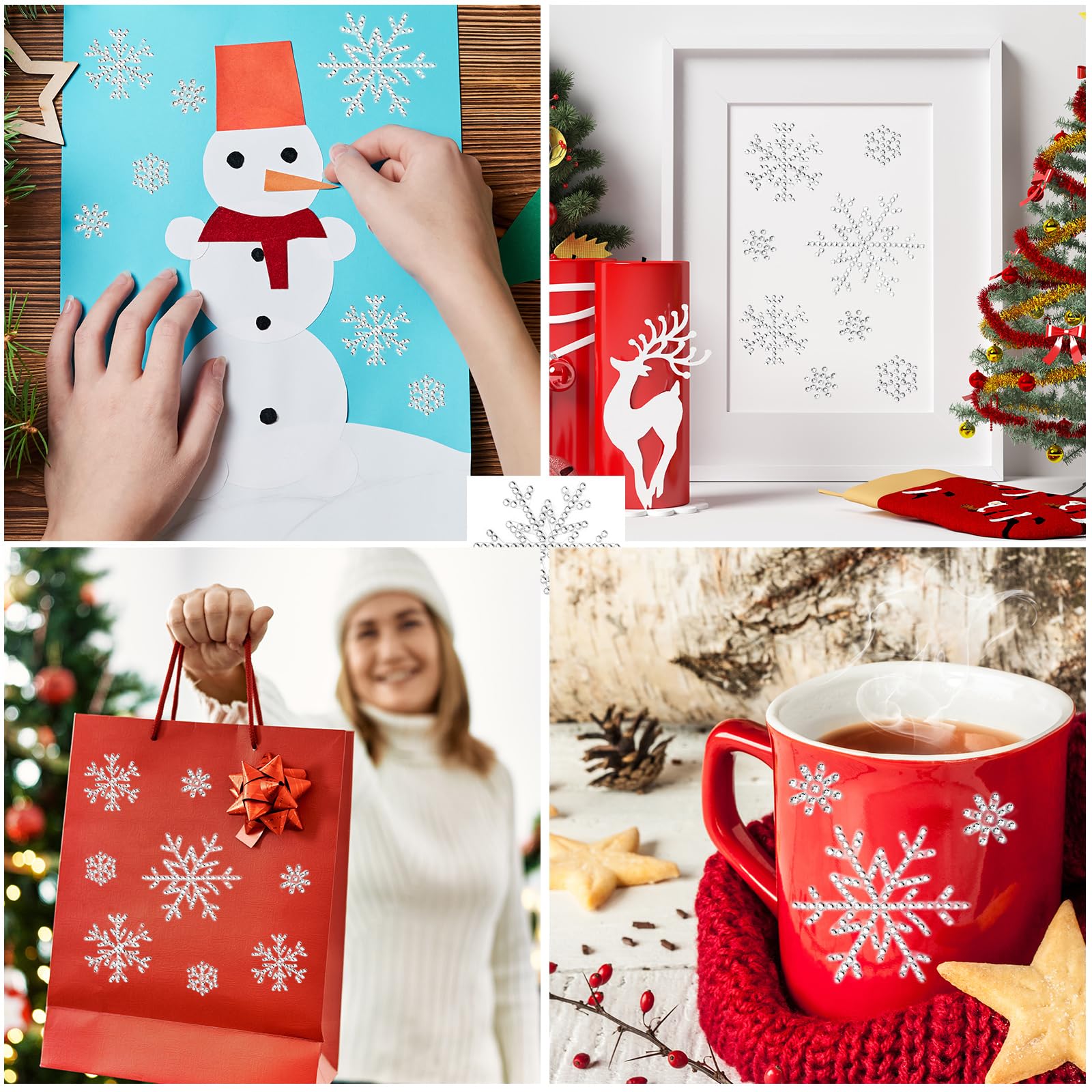 JarThenaAMCS 8 Blatt Winter Schneeflocke Aufkleber Weihnachten Schneeflocke Strass Abziehbilder Kristall Glänzend Dekorative Aufkleber für Weihnachten Umschlag Karte Scrapbook Geschenkpapier