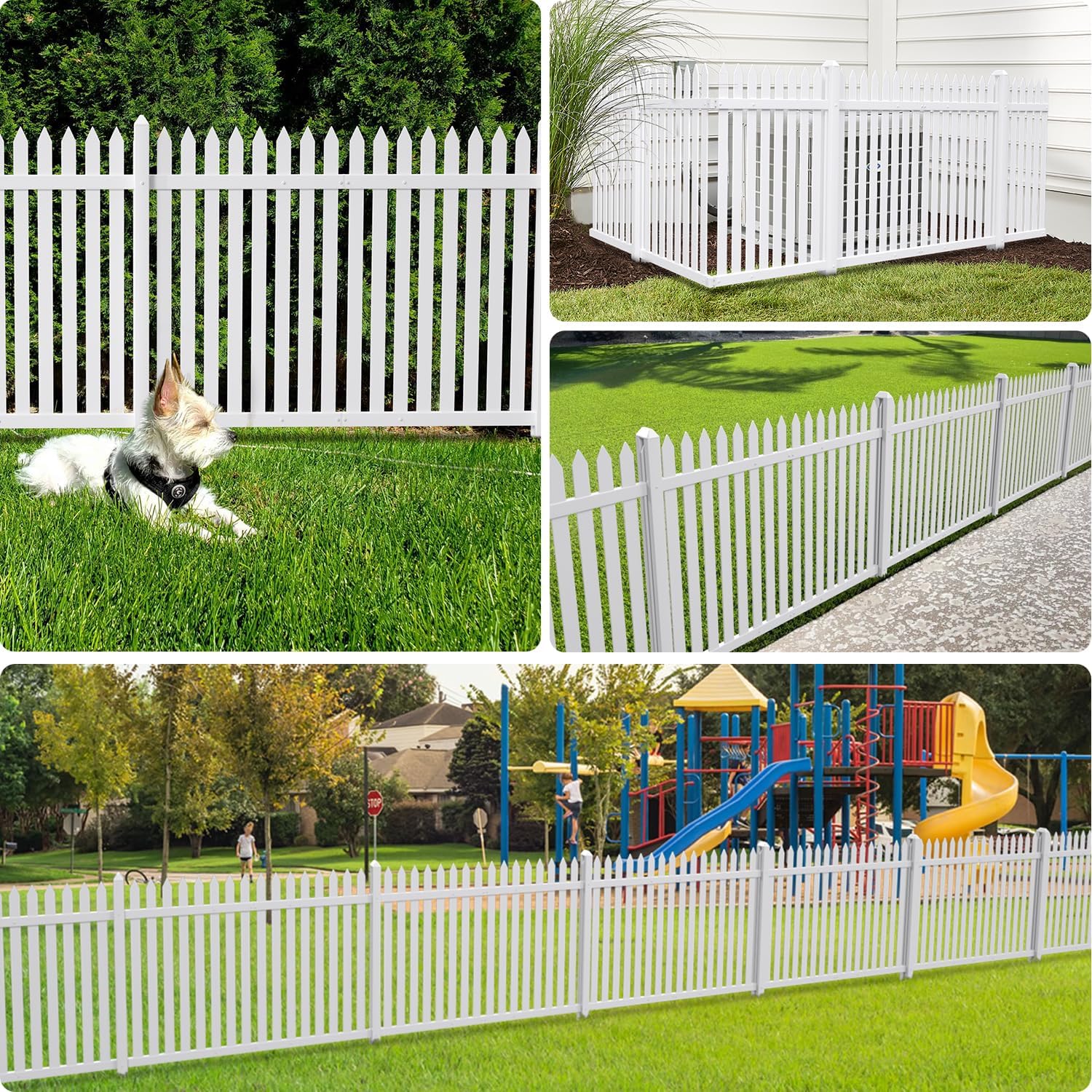 Patio Outdoor Fence 36" Hx84 L (1Set) White Vinyl Picket Fence Panels, PVC Garden Fence Temporary Fencing for Backyard Porch Dogs, Suitable for Soft Ground (20 Straight Pickets)