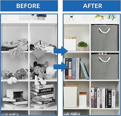 Miniatura 5 de Cesta de almacenamiento para organizar, contenedores organizadores plegables de tela grande con asa para estantes, juguetes, armario, ropa