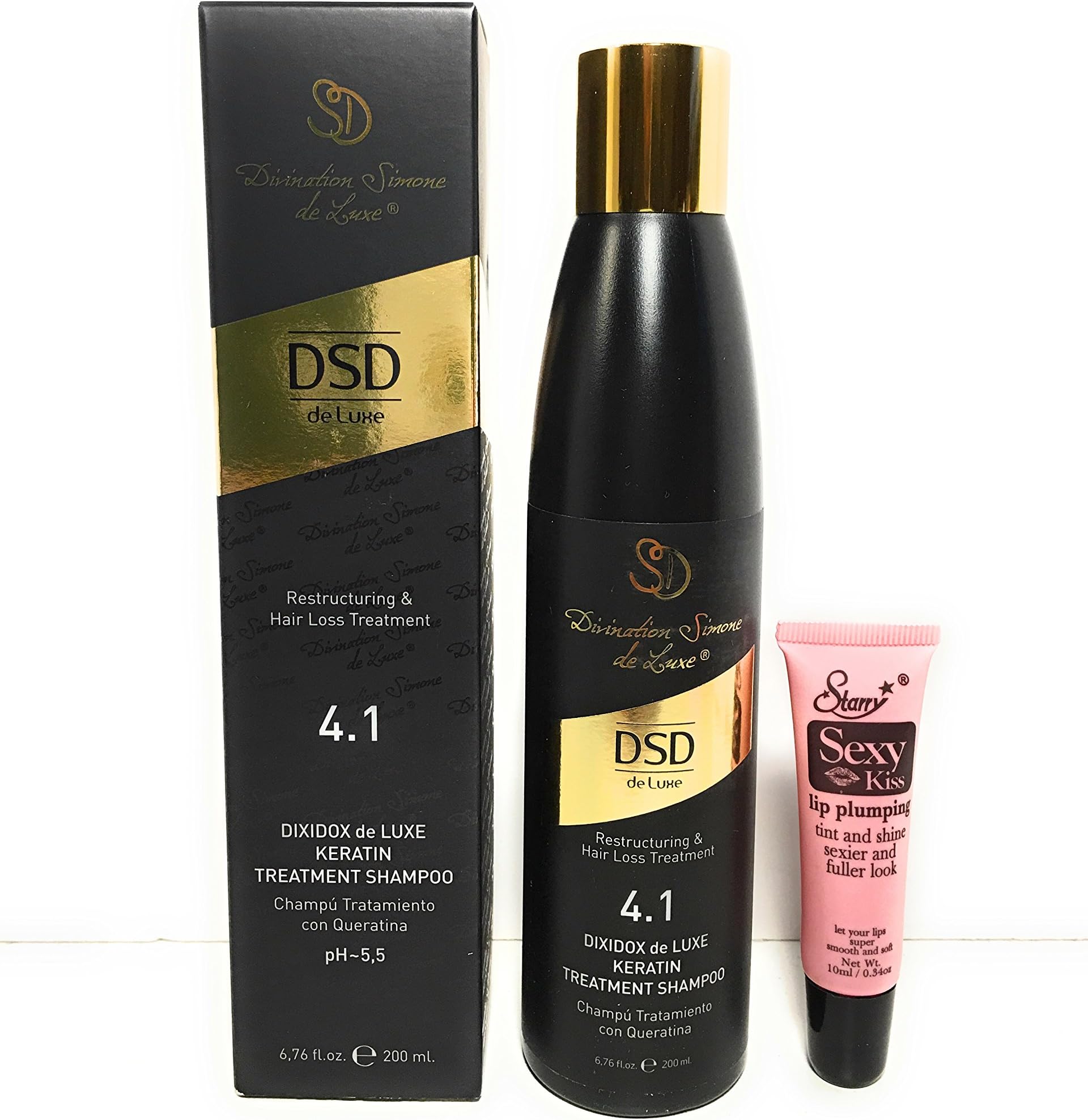 Divination Simone De Luxe Dixidox De Luxe (4.1) Keratin Treatment Shampoo"Free Starry Sexy Kiss Lip Pumpling 10 Ml" (6.76oz/200ml)