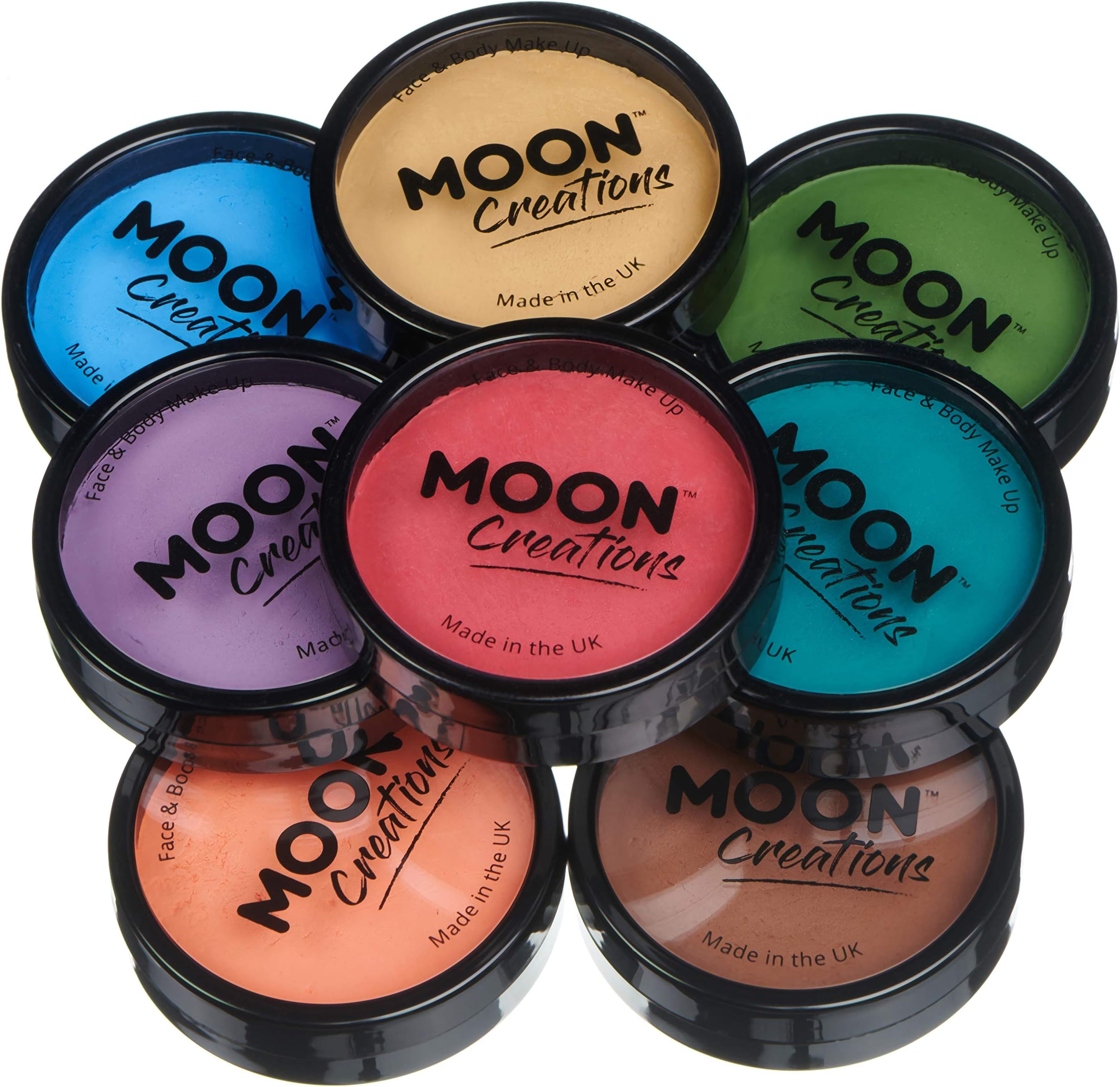 Pro Face & Body Paint Cake Pots by Moon Creations - Adventure Colours Set - Professional Water Based Face Paint Makeup for Adults, Kids - 1.26oz