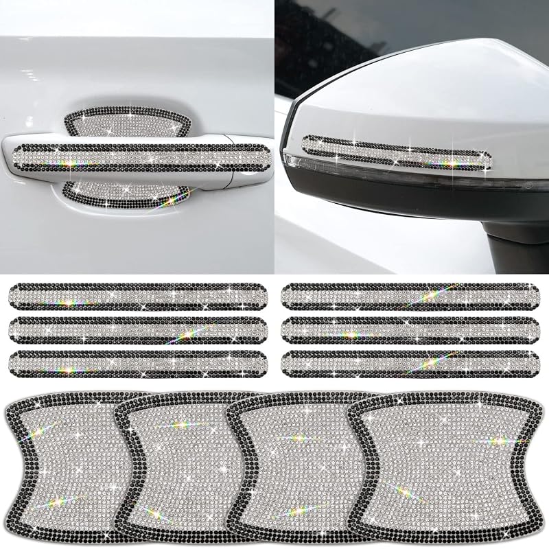 Adesivos Refletivos para Maçaneta de Carro com Strass Gengki Preto e Prata, 10 peças