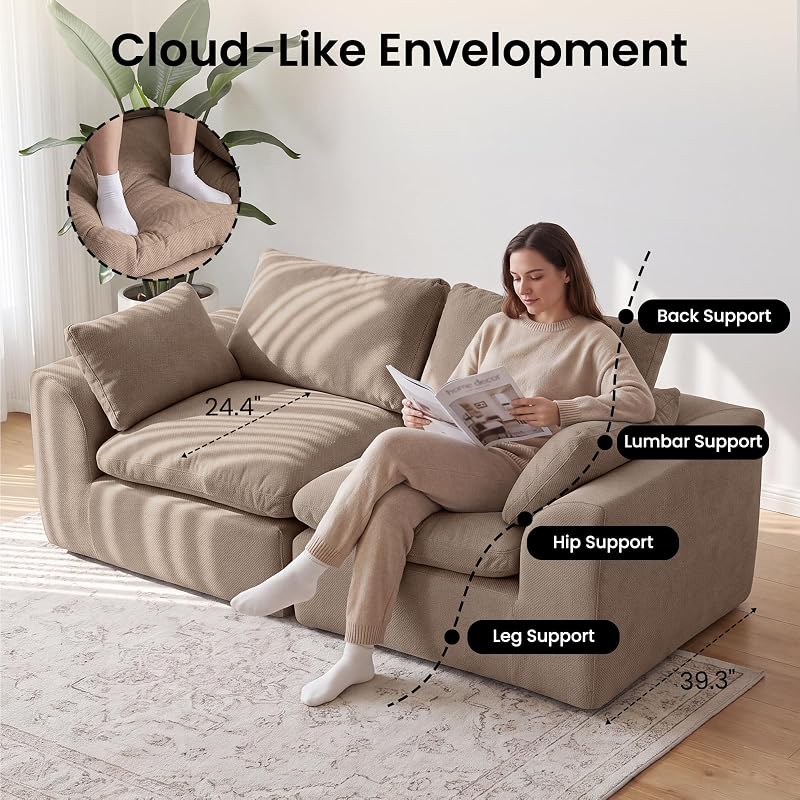 Cloud Boneless Loveseat Sofa, 79'' All-Foam Sectional Floor Couch image 4