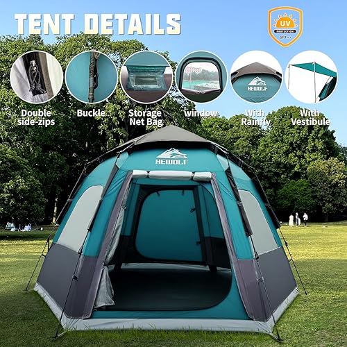 Miniatura 3 de Hewolf Tienda de campaña para 2/3/4 personas, tienda de campaña impermeable de 2 puertas con fácil instalación | Diseño de cúpula hexagonal de 3
