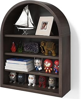 Vintage Arched Wall Shelf - Adjustable Shadow Box with Shelves, Boho Cry...