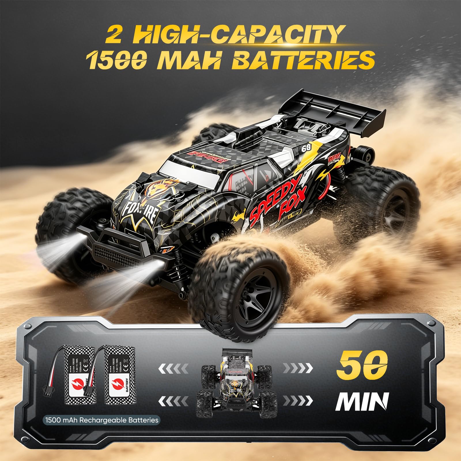 Ferngesteuertes Auto,RC-Auto im Maßstab 1:18, Allrad-Offroad-RC-Truck mit hoher Geschwindigkeit (über 40 km/h), RC-Truck mit Zwei wiederaufladbaren 1500-mAh-Akkus (Modell 9307E)