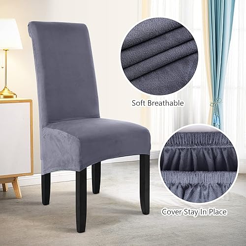 Miniatura 3 de MIFXIN Juego de 6 fundas para sillas de comedor grandes, de terciopelo de gamuza elástica, tamaño XL, fundas de elastano suaves y lavables para