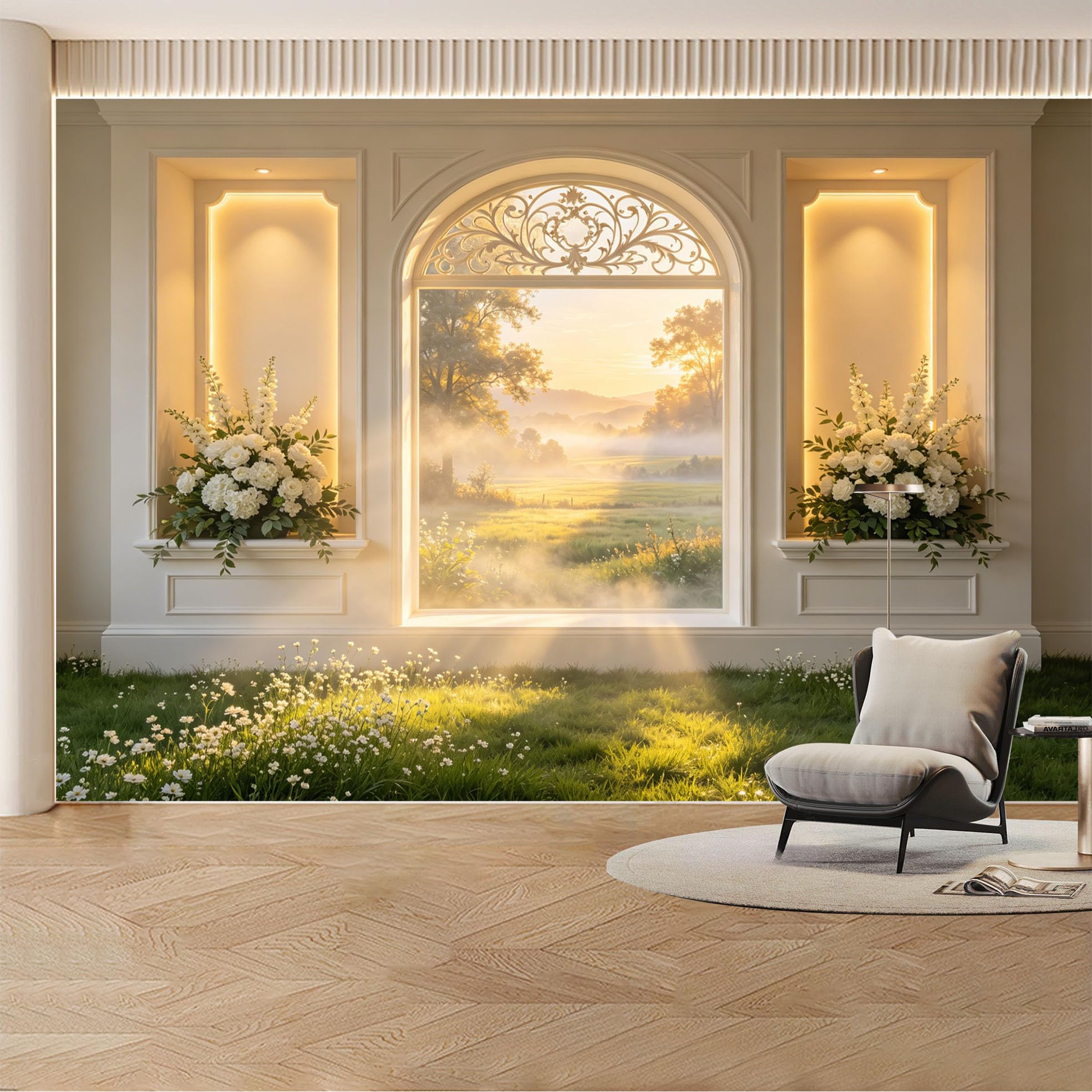 Custom Wall Mural Wallpaper Meadow Landscape Nature Large Wall Art Mural Design Luxury Misty Sunset Removable SelfAdhesive Large Photo for Living Room， Bedroom， Office