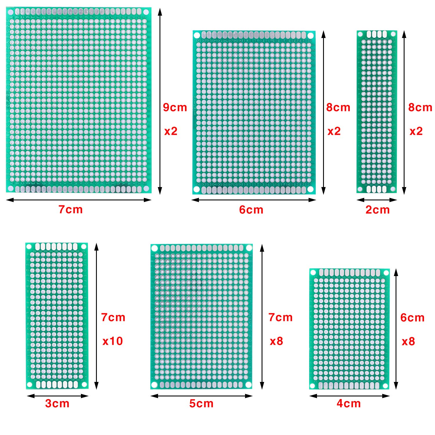 Basetta Millefori PCB 40 Pezzi - Doppia Faccia, 7 Misure Diverse, Per Circuiti Fai Da Te - Foto 4