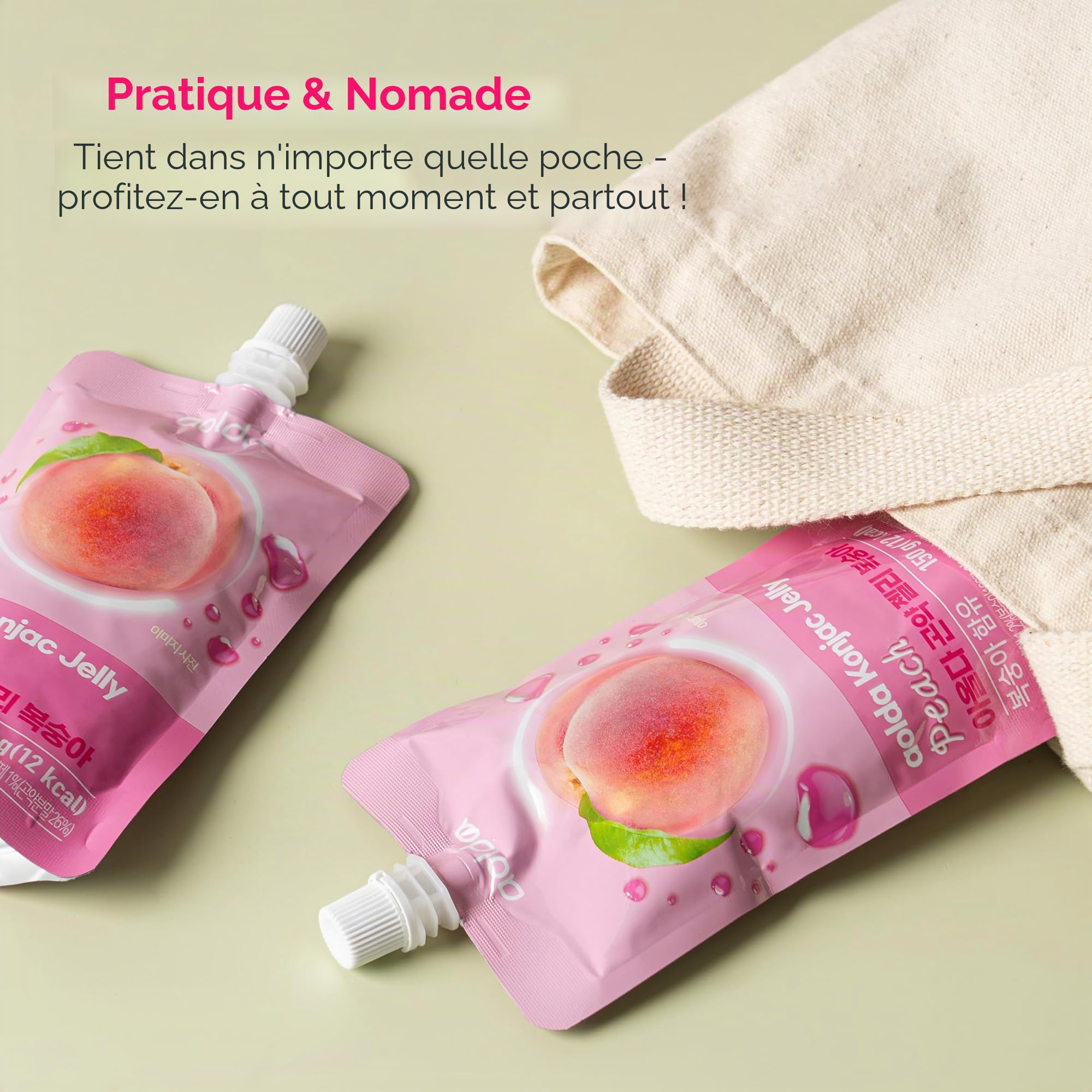 AOLDA Konjac à boire 150 g x 10 Faible en calories Sans sucre Végétalien riche en fibres Snack sain pêche