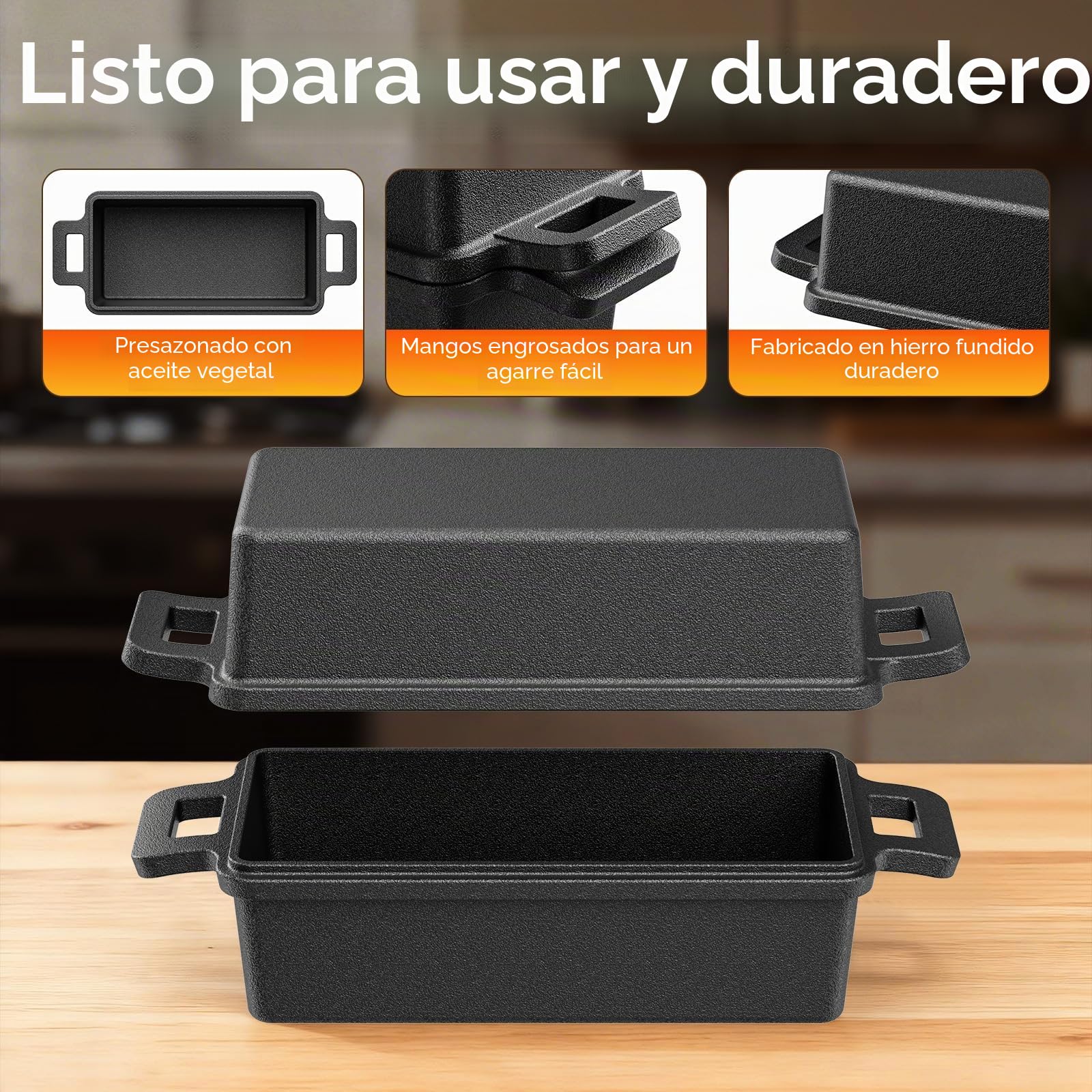 Molde para pan con tapa, olla de hierro fundido, ideal como molde para pan, accesorios de pan, pan y pastel, acero antiadherente bicapa sin PFAS -32 x 13 cm