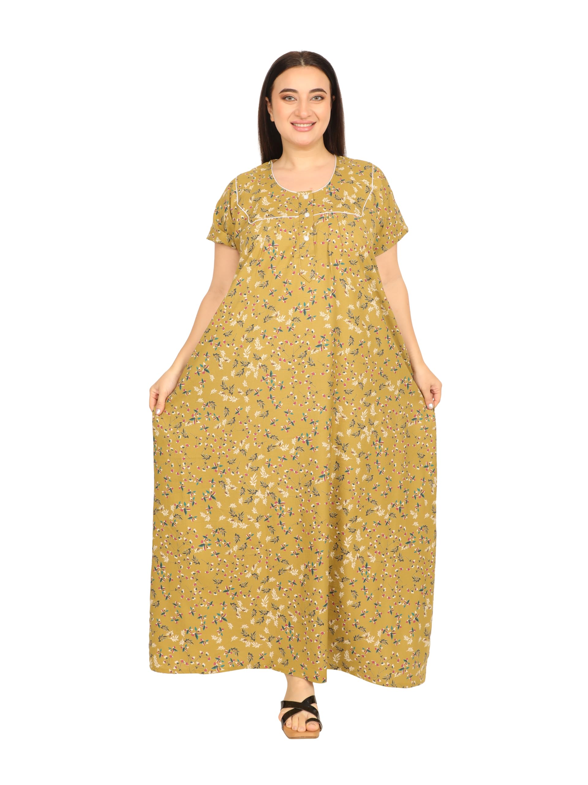 osf Women's Printed Alpine Floral Maxi Round Neck Full Length Nightwear Night Gown Nighty (Pack of 1, NW0401)-picture-41