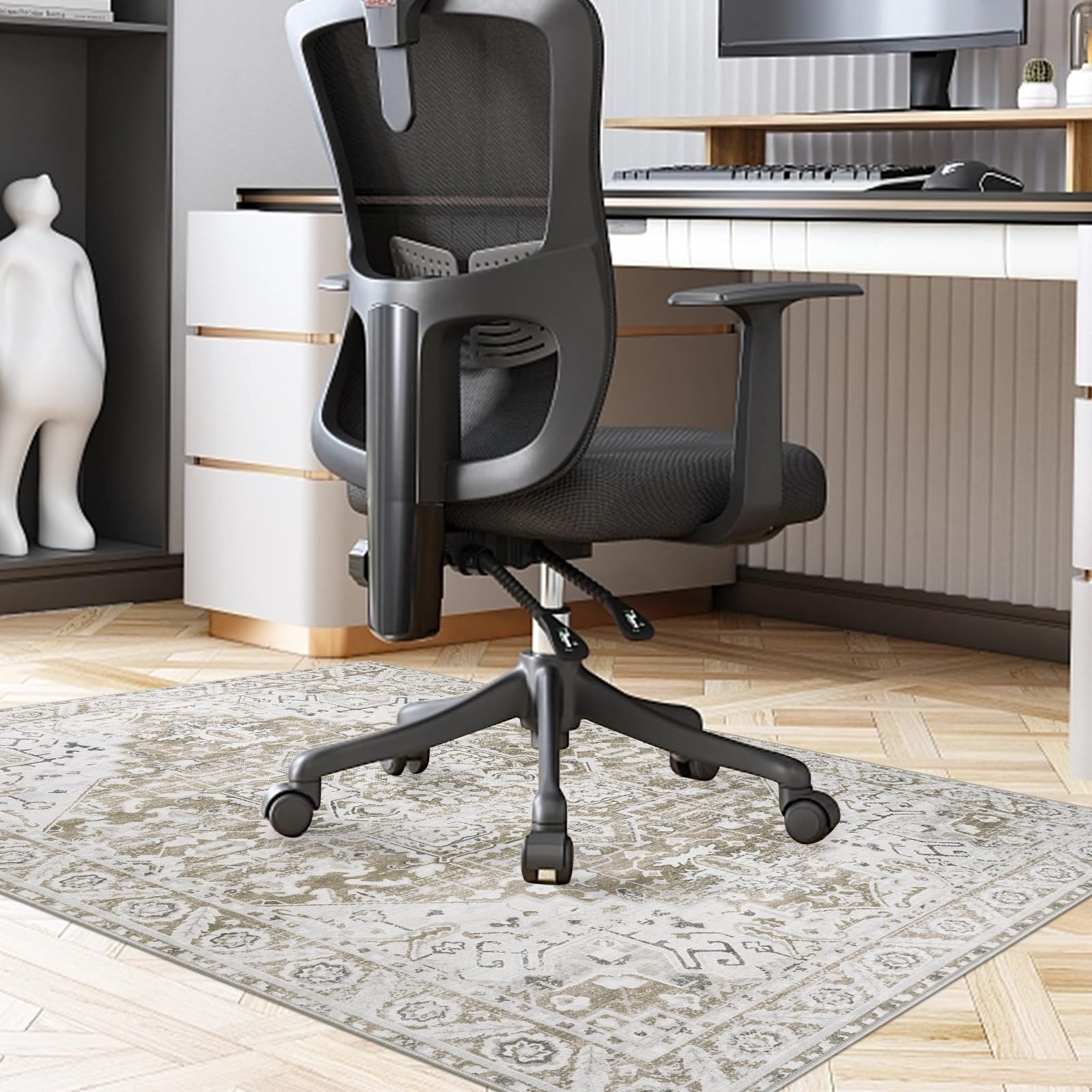 Famibay Office Chair Mat for Hardwood Floor 90x120cm Beige Brown Floor Protector for Office Chair Non Slip Rubber Computer Desk Chair Mat for Hard Floor Washable Vintage
