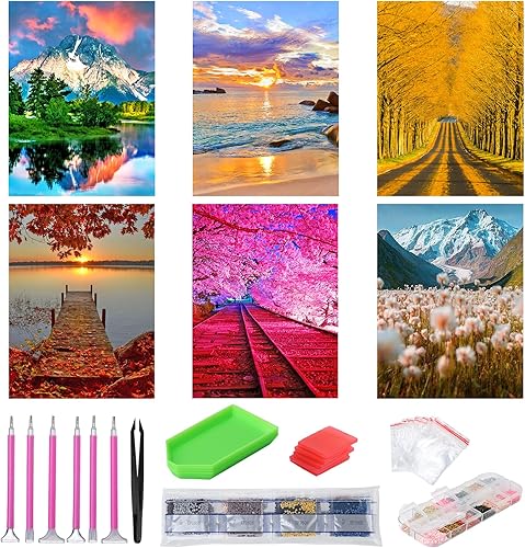 abcGoodefg Paquete de 6 kits de pintura de diamantes 5D para adultos, kit de arte de diamantes de taladro completo, pinturas de bordado de diamantes
