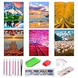 abcGoodefg 6 Pack 5D Diamond Art Painting Kits for Adults DIY Full Drill Diamond Art Kits Diamond Embroidery Paintings for Beginners, Home Wall Decor, 12x16 inch (Scenery 1)