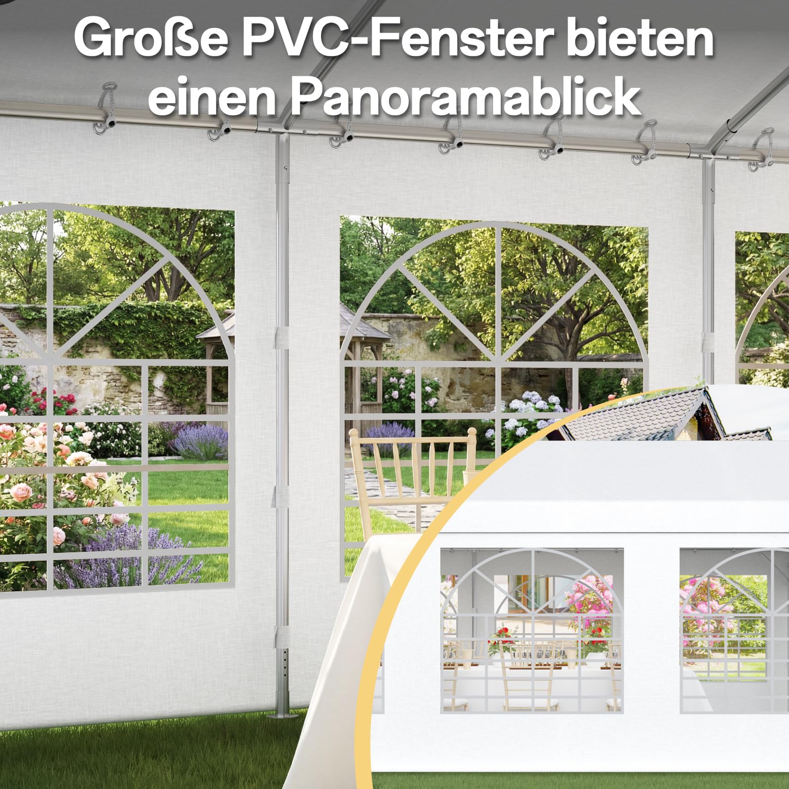 TRIUMPHKEY Partyzelt Pavillon 4x6 Wasserdicht Stabil, Gartenzelt UV Schutz 50+ 560g/m² PE-Plane, Festzelt Bierzelt Gartenpavillon für Garten, Party, Festival, Hochzeit, weiß