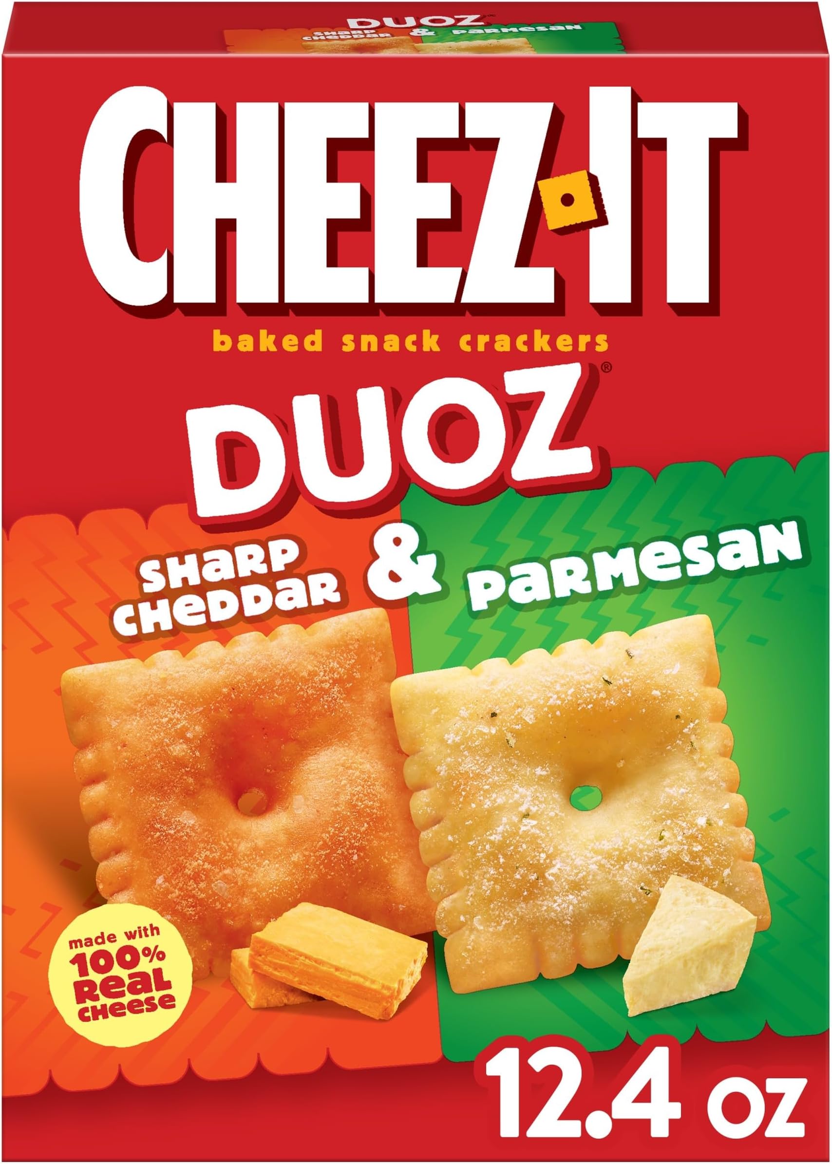Cheez-It DUOZ Baked Snack Cheese Crackers, Sharp Cheddar and Parmesan, 12.4 oz/351 g One Box