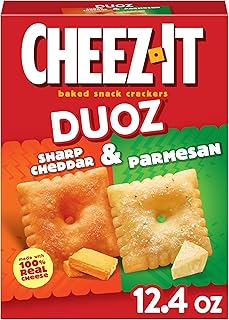 DUOZ Baked Snack Crackers, Lunch Snacks, Sharp Cheddar and Parmesan, 12.4oz Box (1 Box)