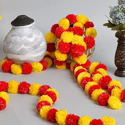 Miniatura 4 de KRATI EXPORTS - Guirnalda de caléndula de 5 pies (mezcla roja y amarilla)