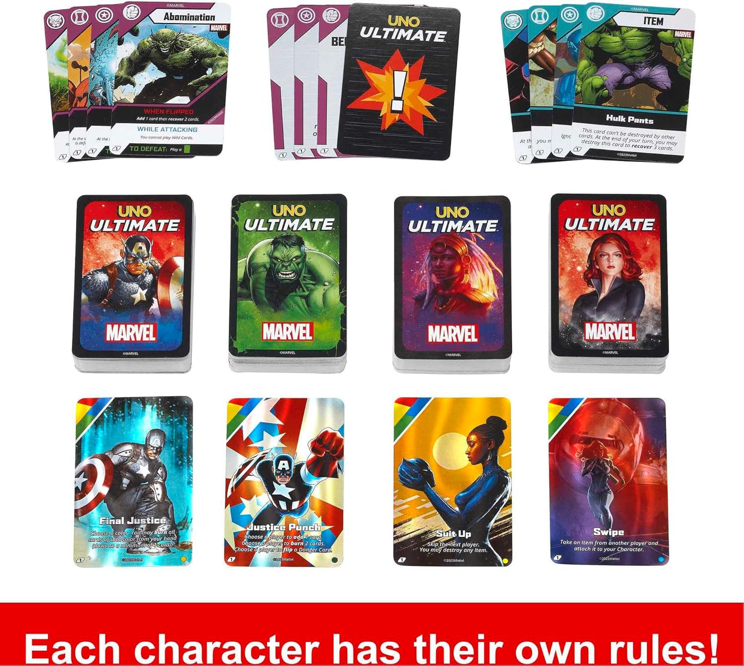 Mattel Games UNO Ultimate Marvel Card Game with 4 Character Decks, 4 Collectible Foil Cards & Special Rules, 2-4 Players, 2nd Edition