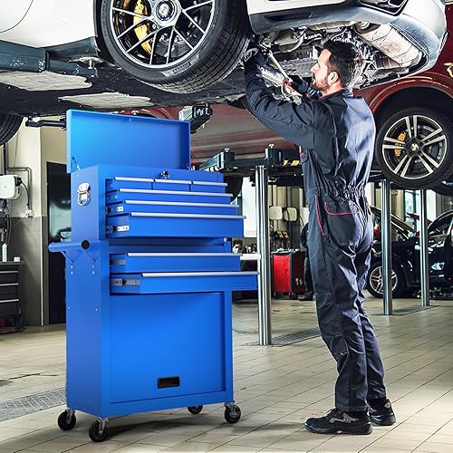 Miniatura 7 de Cofre de herramientas grande de 8 cajones, 2 en 1 desmontable para garaje, armario de almacenamiento de herramientas de metal, carrito de