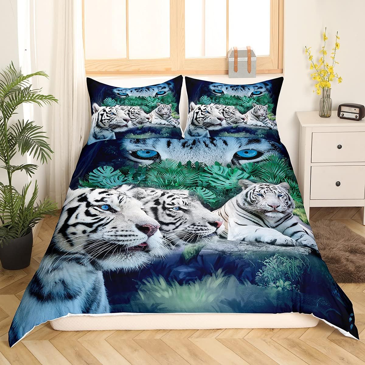 Loussiesd Wild Animals Tiger Bed Linen Teenagers Children White Tiger
