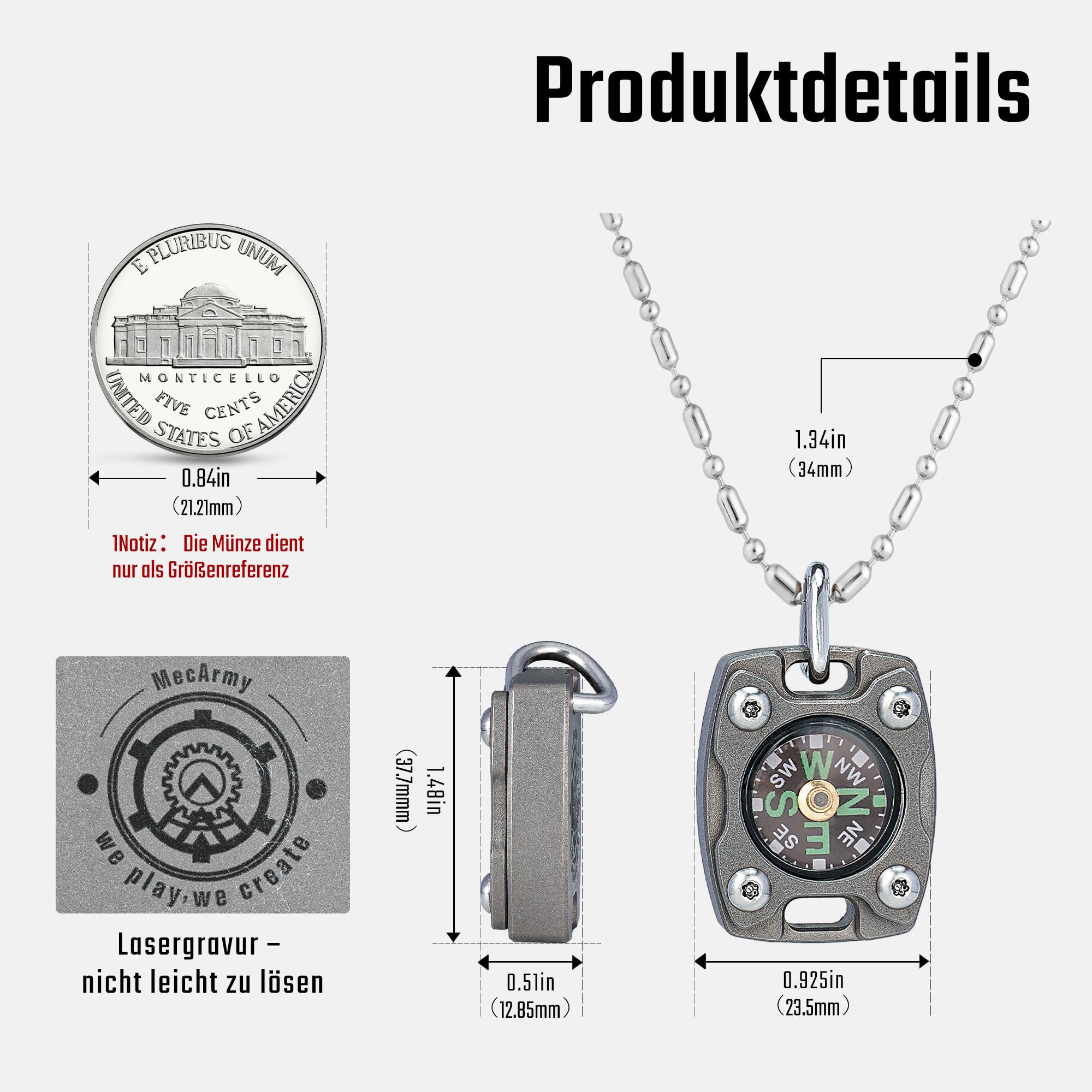 MecArmy Taschen Survival Kompass, Präzisionsnavigation mit Leuchtzifferblatt, wasserdichter Mini-Kompass mit Halskette – Ideal für Schulabschluss, Geburtstage, Outdoor-Wanderungen & Abenteuer