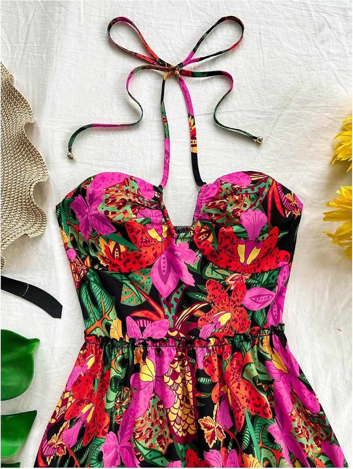 Floerns Women's Floral Sleeveless Halter Dress Milkmaid Flare Hem Boho Dress - Image 3