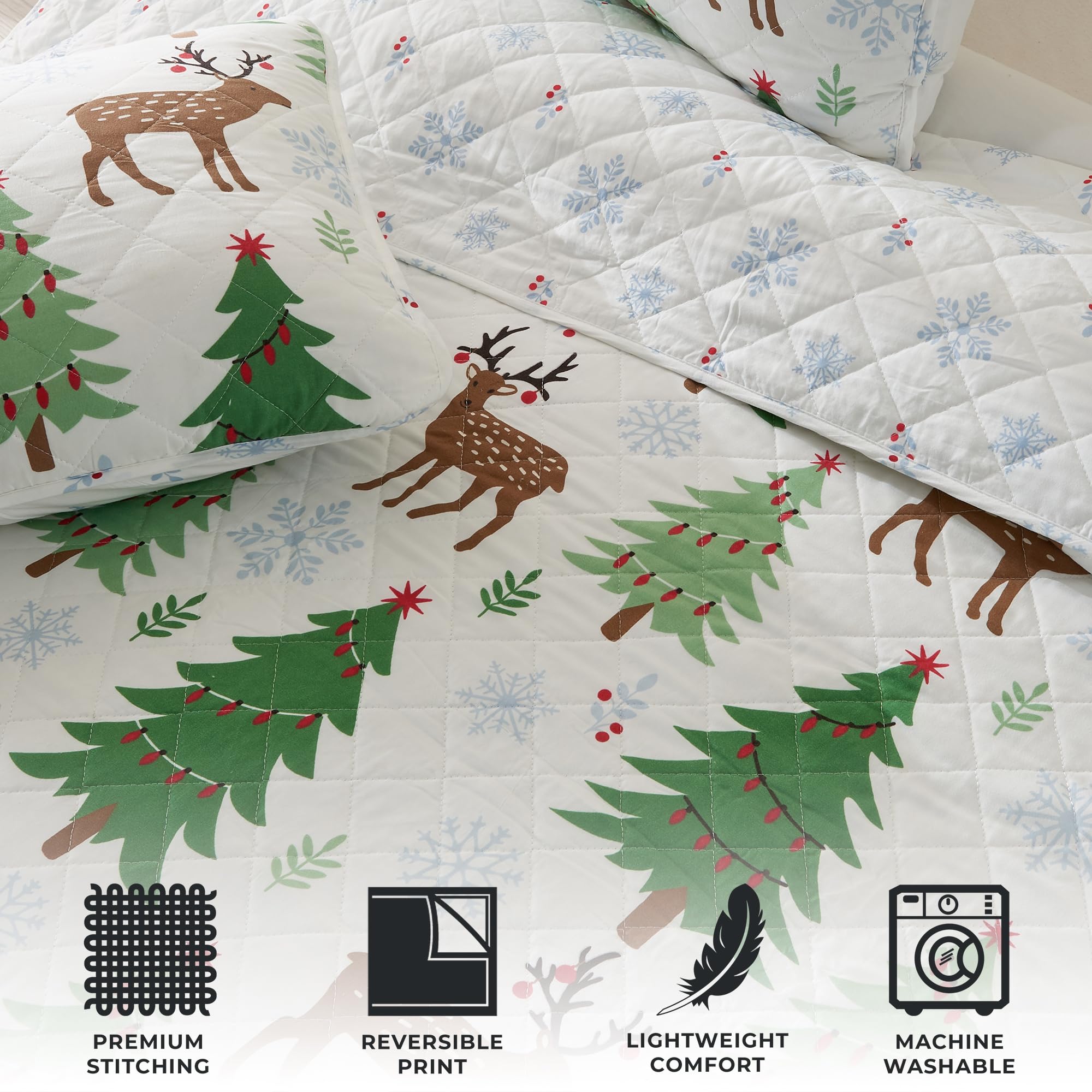 Great Bay Home Set copripiumino natalizio con federe, reversibile, motivo festivo, collezione Holly (King)