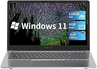 SGIN 15.6 Inch Laptop, 4GB DDR4 RAM 128GB SSD Notebook, Windows 11 Laptops with Intel Celeron Quad Core Processor, Intel UHD Graphics 600, USB3.0, Mini HDMI, WiFi, Bluetooth 4.2