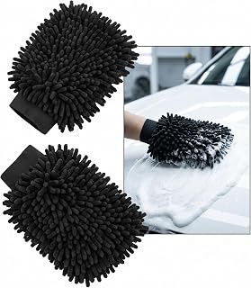 2 PCS Car Wash Mitt, Microfiber Wash Glove for Car Washing, Black | Scratch Free Chenille Microfiber Cleaning Glove, Double Sided Highly Absorbent Auto Detailing Supplies, Lint Free Accessories