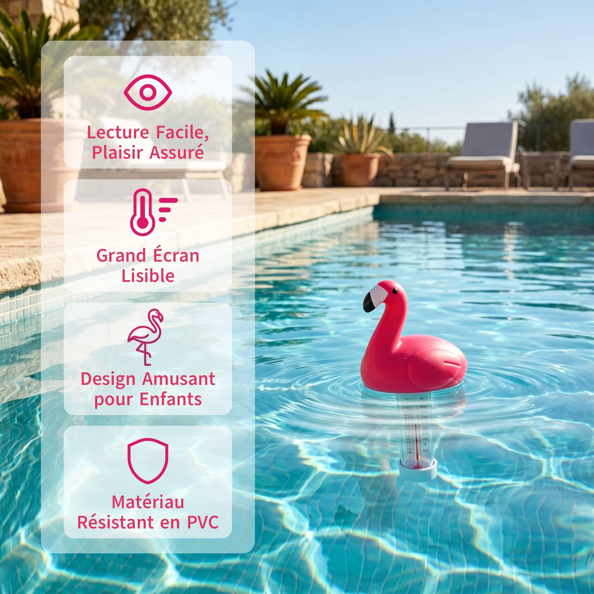 Milageto Thermomètre de Piscine Flottant Décoratif, Flamant Rose, Facile à Lire, pour Bain, Baignoire, Aquarium