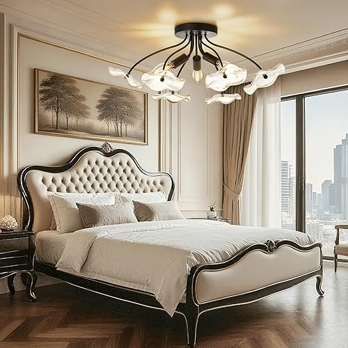 Miniatura 6 de Luvkczc Lámpara de techo semiempotrada, moderna lámpara de techo de cristal, iluminación negra vintage para cocina, entrada, pasillo, baño,