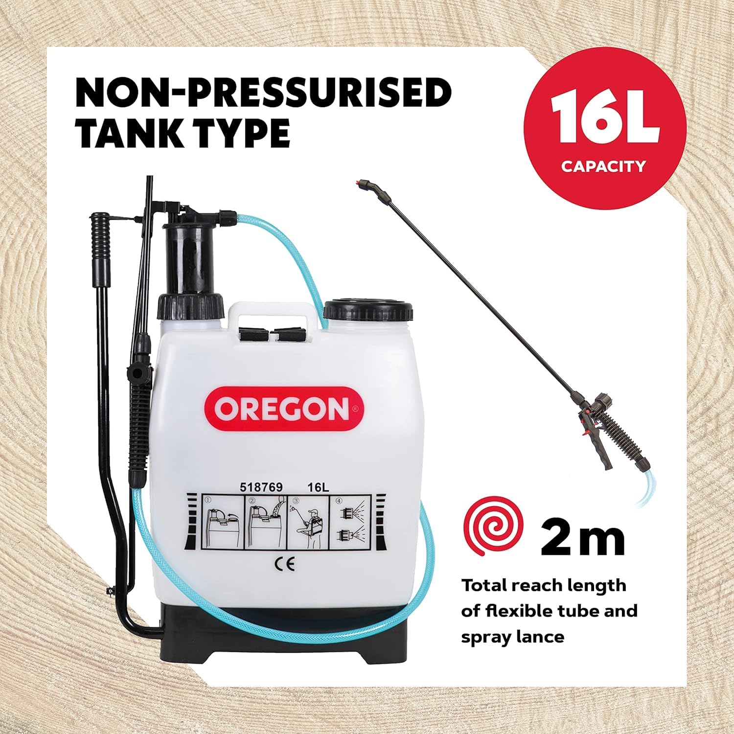 Oregon - Pulvérisateur à Dos de Jardin pour Désherbant/Produits avec Lance et 2 Buses de Pulvérisation Réglables, 16 Litres