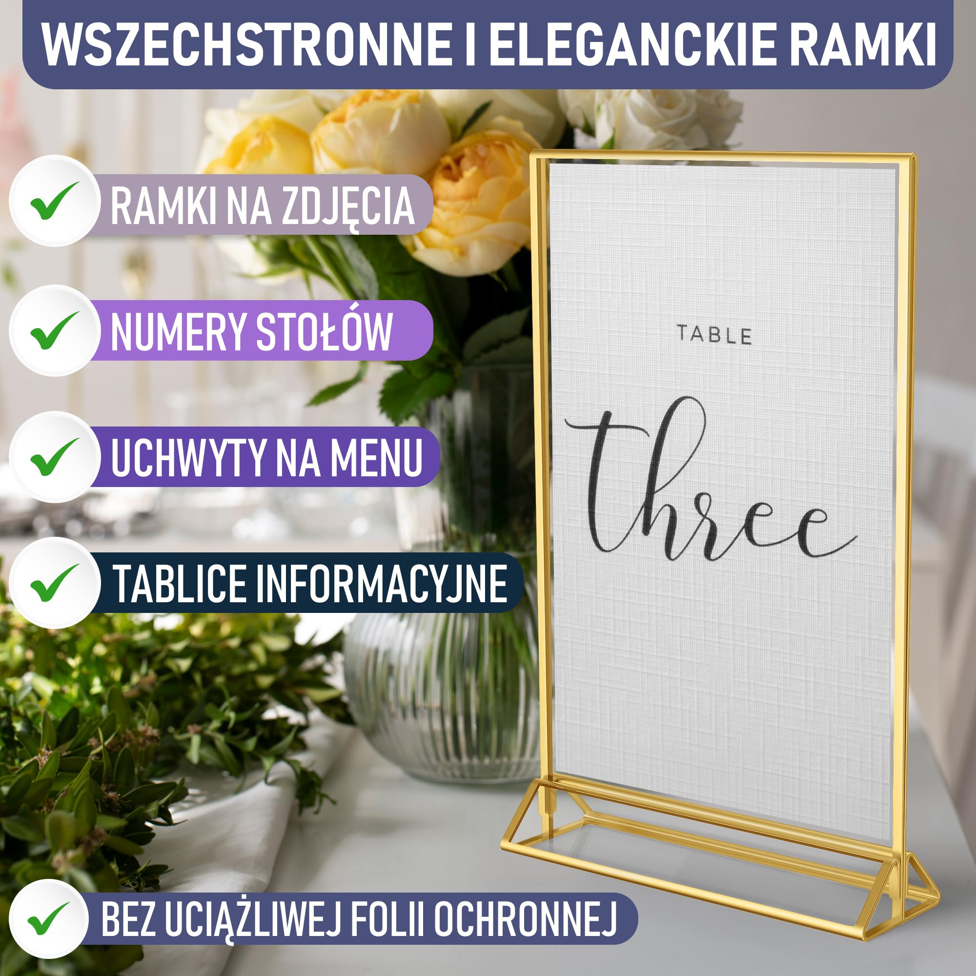 Dwustronne Złote Ramki, Zestaw 6 Szt. A5, Akrylowe Uchwyty Na Numery Stolików, Przezroczyste Stojaki Na Tabliczki, Złote Ramki Na Numery Stolików Weselnych, Uchwyty Na Menu I Zdjęć Na Wydarzenia
