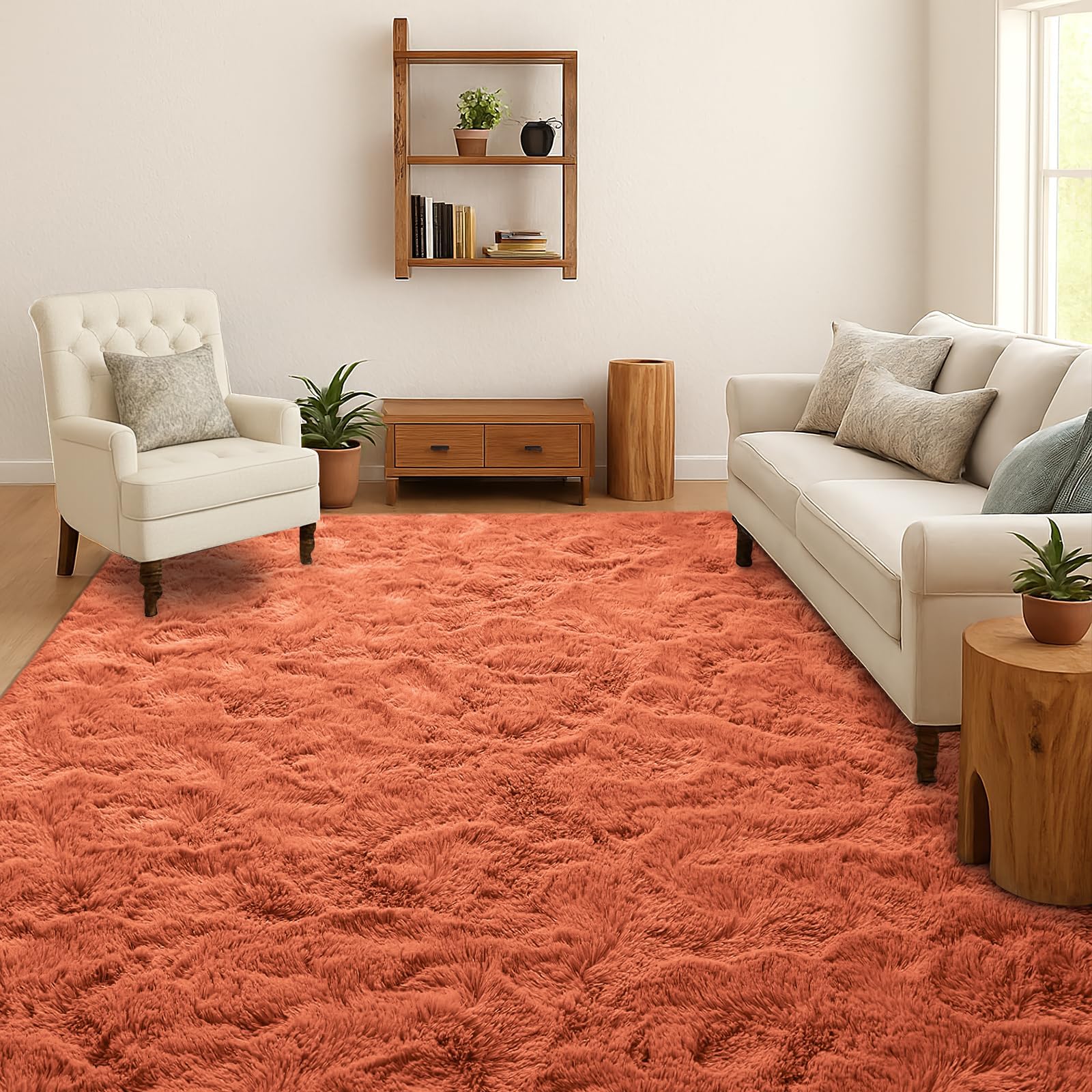 SOANNY Rugs Living Room, Large Soft Fluffy Shaggy Non-Slip Machine Washable Carpet for Bedroom Office Lounge Playroom Nursery Bedside Dorm, 140x200cm, Orange โ image 1