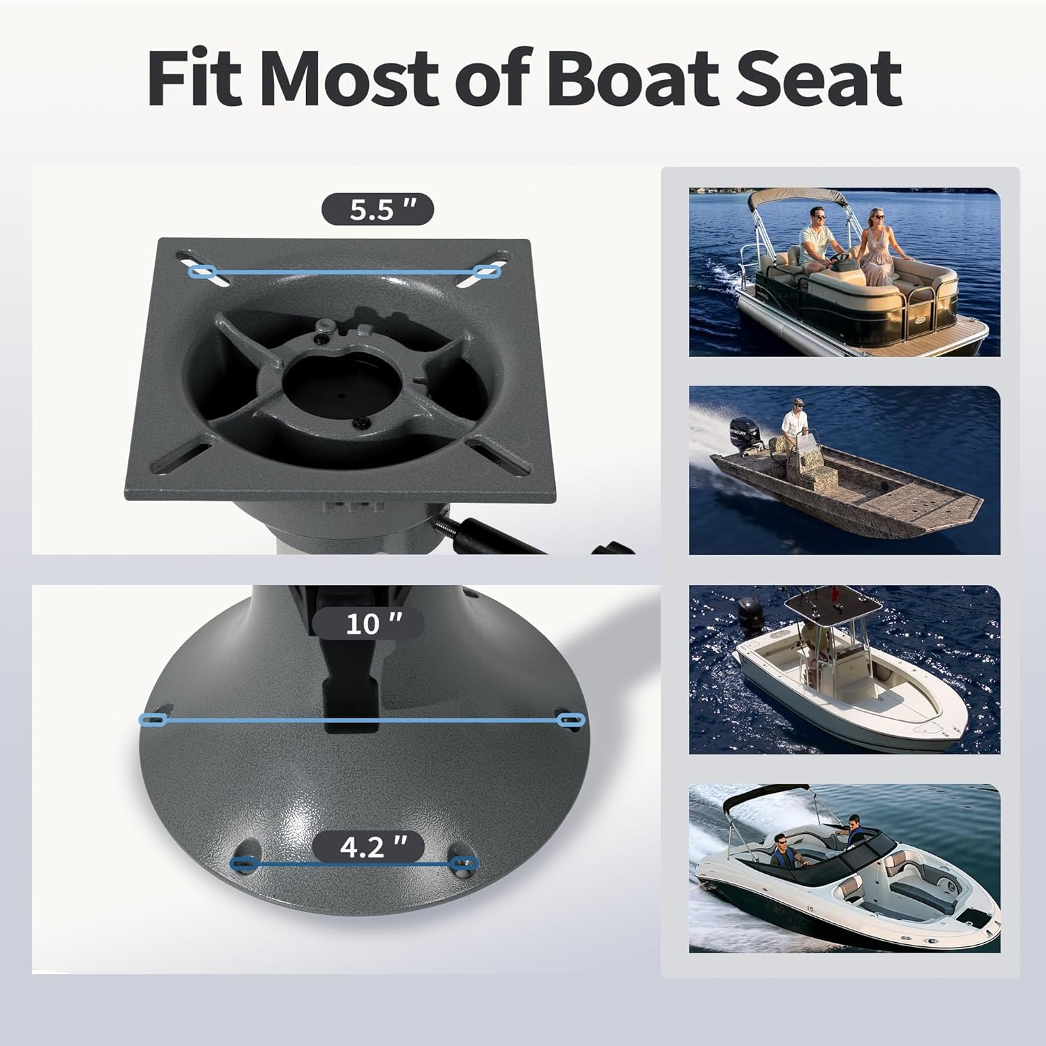 Aluminum Adjustable Height Locking Boat Seat Pedestal with Flared Base 13 to 17 Inches for Boat Seats
