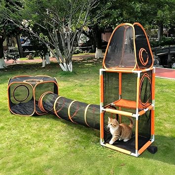 3 in 1 Cat Tent 3-Level Climbing Tower with Tunnel Pet Play House Outdoor Large Foldable Cat Enclosure Puppy Playpens (Styles 6)