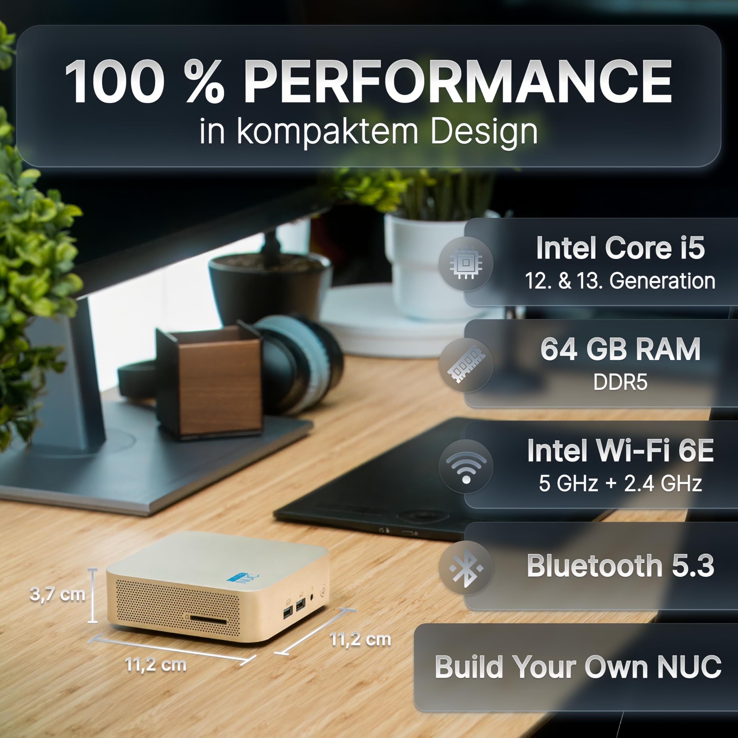 Lux Intel® Core-i5 13. Gen. • NUC13 Lux PC • 10 Kerne, bis zu 4,6GHz • 16GB RAM, 512GB SSD • WiFi 6E, TB 4, BT 5.3 • Windows 11 Pro • Mini Micro Desktop PC für Home & Business