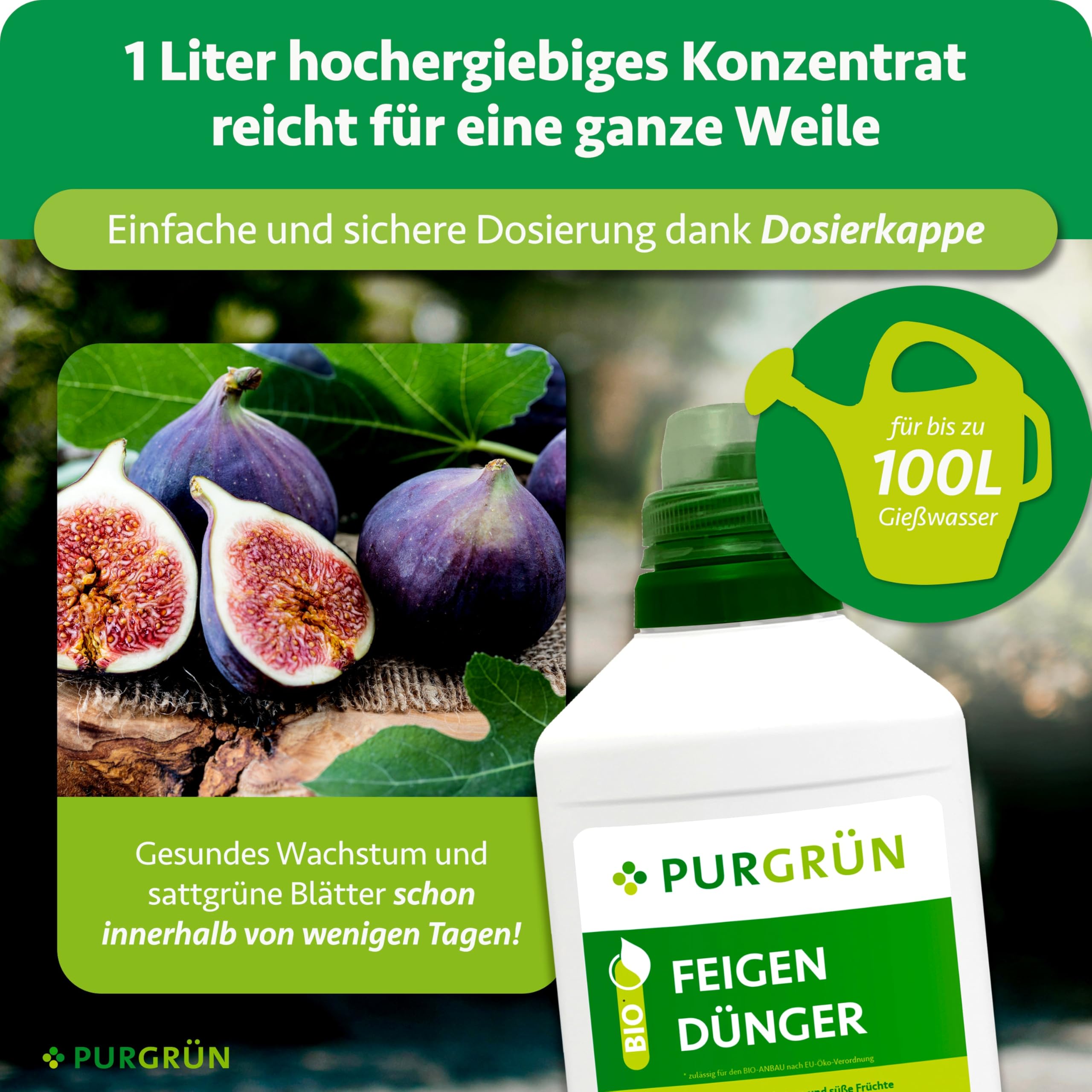 Bio-Feigendünger 1 Liter – Schnelles, gesundes Wachstum – Mit Algenextrakt & Vinasse – Extra Kalium für saftige & süße Feigen – Für den Bio-Anbau – Konzentrat für 100 Liter Gießwasser