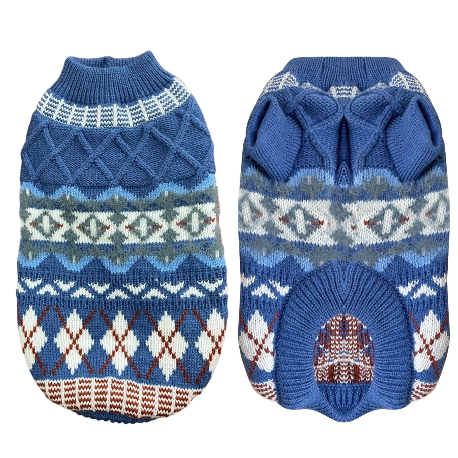 DAVBNM Dog Jumper Knitted Turtleneck Knitting Sweater Coat, Boho Dog Sweater, Knitted Pullover Soft Turtleneck Clothes Vest, Warmer Thickening Pullover Knitwear Crochet Coat Clothes, Blue