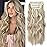 Clip in Natural Hair Extensions Long Wavy 4PCS Thick Hairpieces Dark Ash Blonde Mixed Bleach Blonde Double Weft Synthetic 20 Inch for Women (4pcs, 20Inch, 16H613)