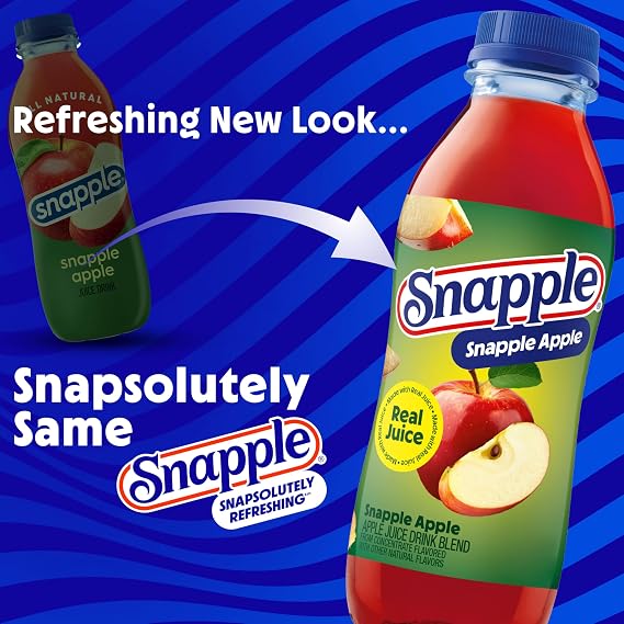 Snapple Apple Juice Drink, 16 fl oz recycled plastic bottle, 6 pack
