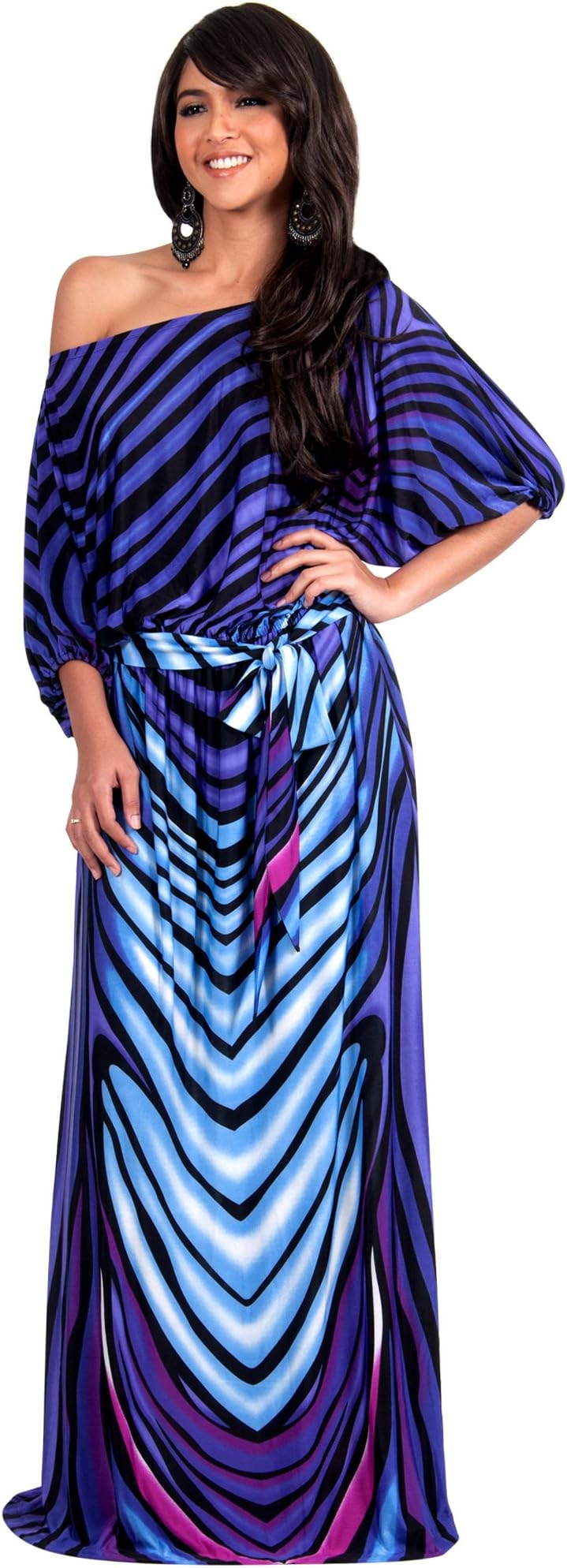 KOH KOH Women's One Shoulder Bright Abstract Print Elegant Cocktail Maxi Dress