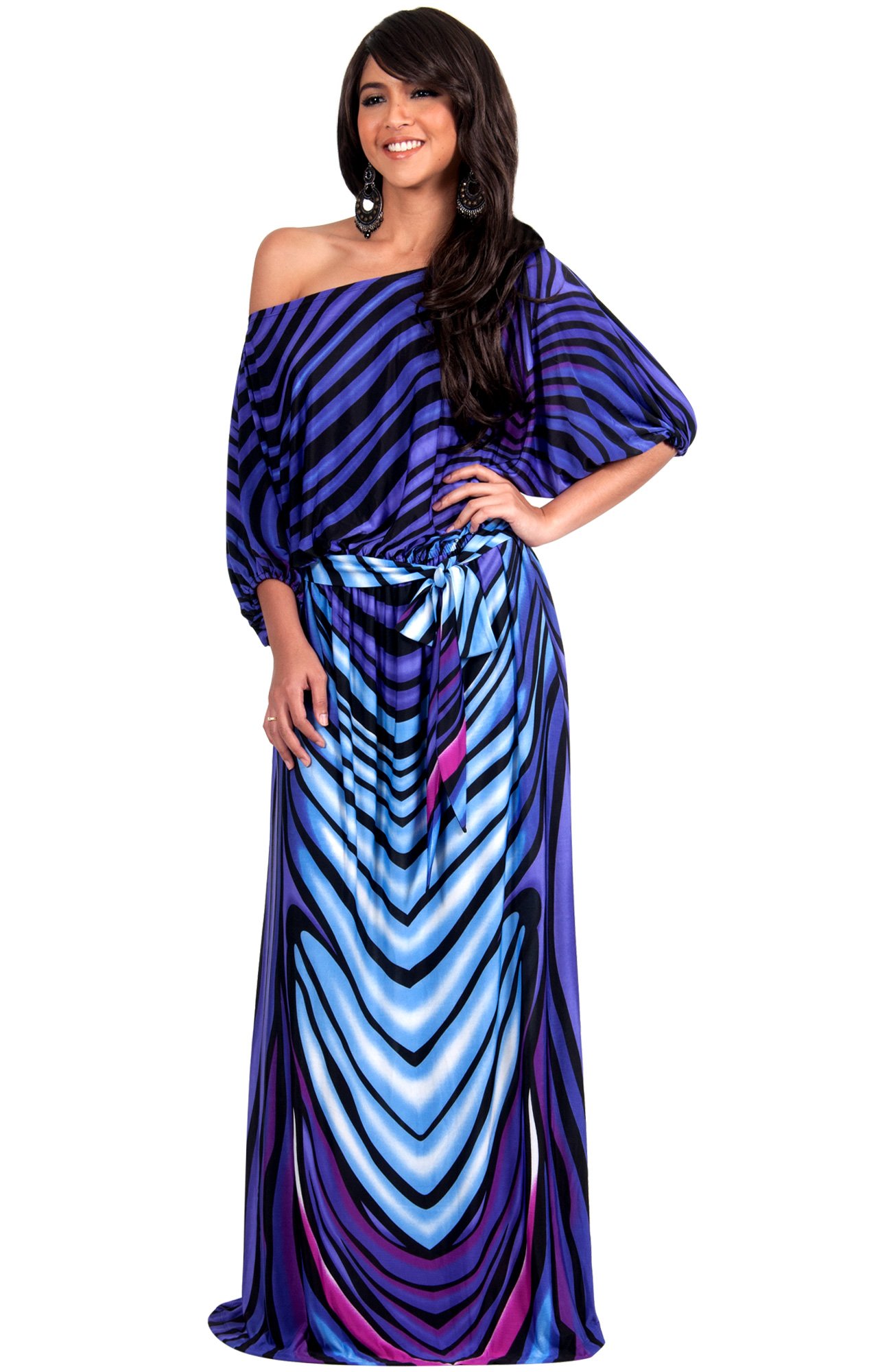 KOH KOH Women's One Shoulder Bright Abstract Print Elegant Cocktail Maxi Dress