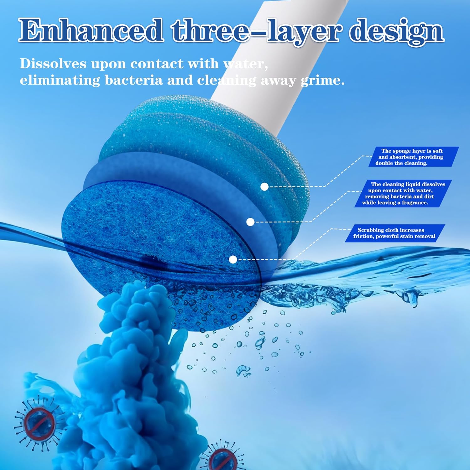 Disposable Toilet Brush, Auto-Ejecting, Includes 48 Enhanced Refills (24 Ocean, 24 Natural), Plus 3 Air-Purifying Scented Rings (Ocean, Rose, Lemon) 360° Dead-Angle-Free Cleaning