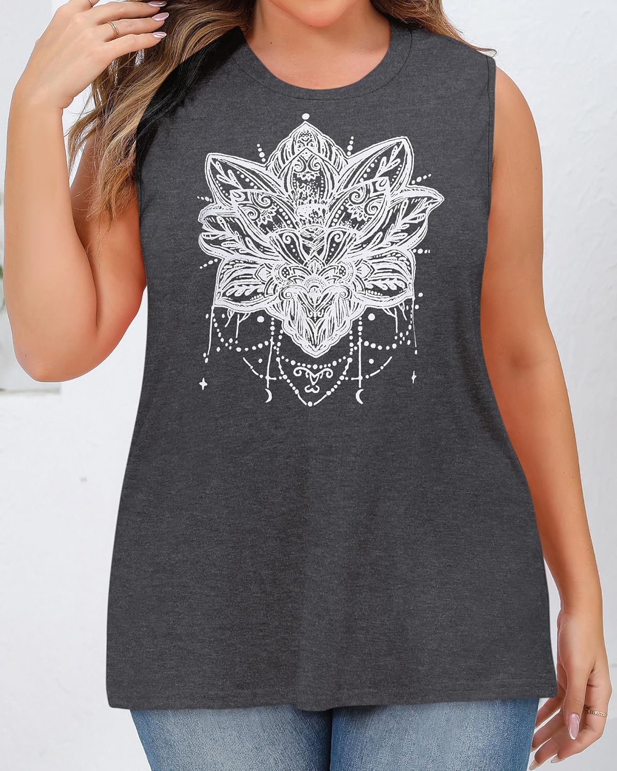 JOELLYUS Women Plus Size Tank Tops Summer Sleeveless Top Crew Neck Casual Blouse Oversized Shirts - Image 2